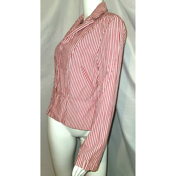 Vintage Nine & Co. Red & White Candy Striped Cropped Lightweight Blazer - Picture 3 of 10